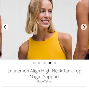 Lululemon Align High-Neck Tank Top *Light Support. Maize Yellow NWT size 4